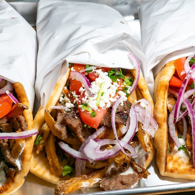 Gyro, French Fries and Can Soda.