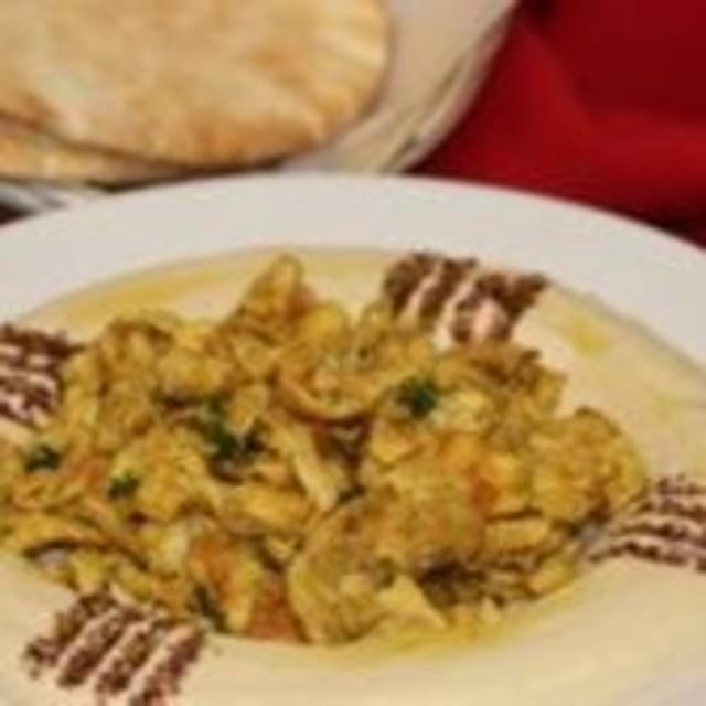 Hummus with Gyro Meat.