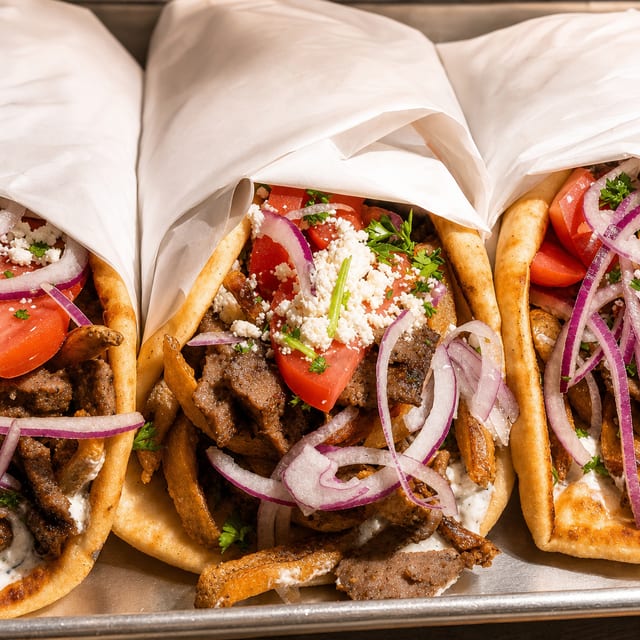 Gyro, French Fries and Can Soda.